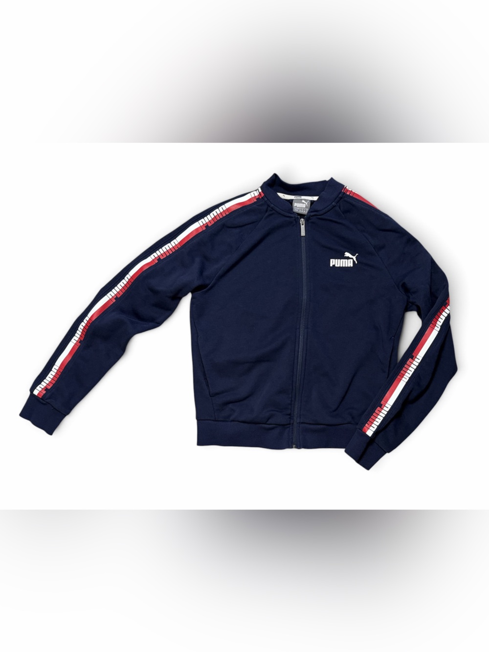 PUMA Women’s Medium Navy Full-Zip Track Jacket Red White Logo Tape